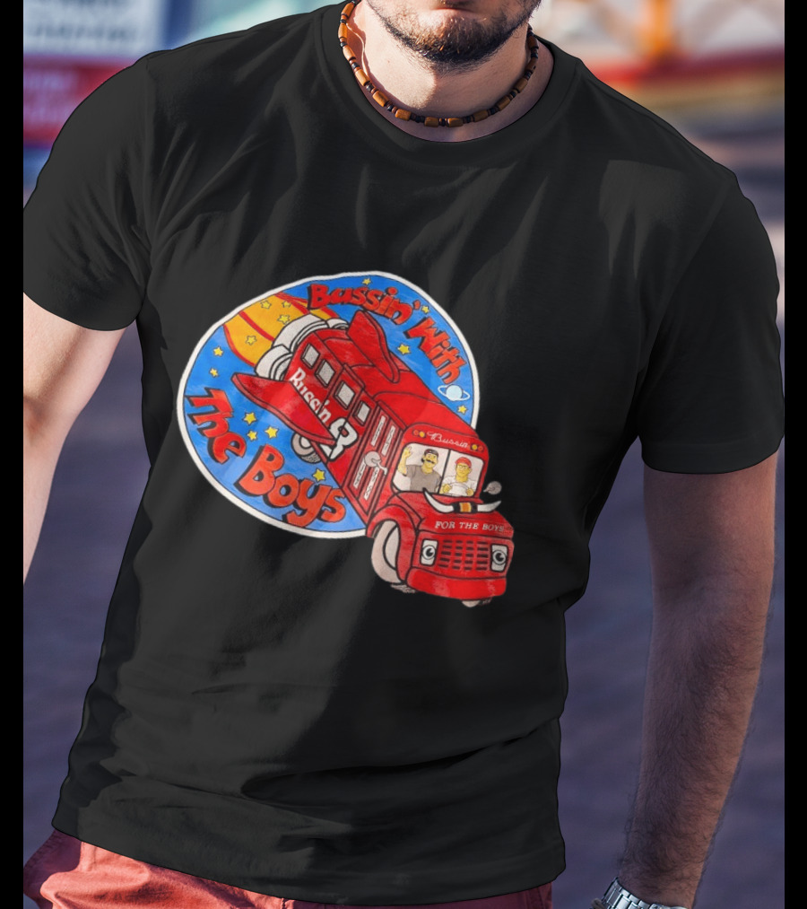 Bussin With The Boys Rocket Bus Adventure Retro Cartoon T-Shirt