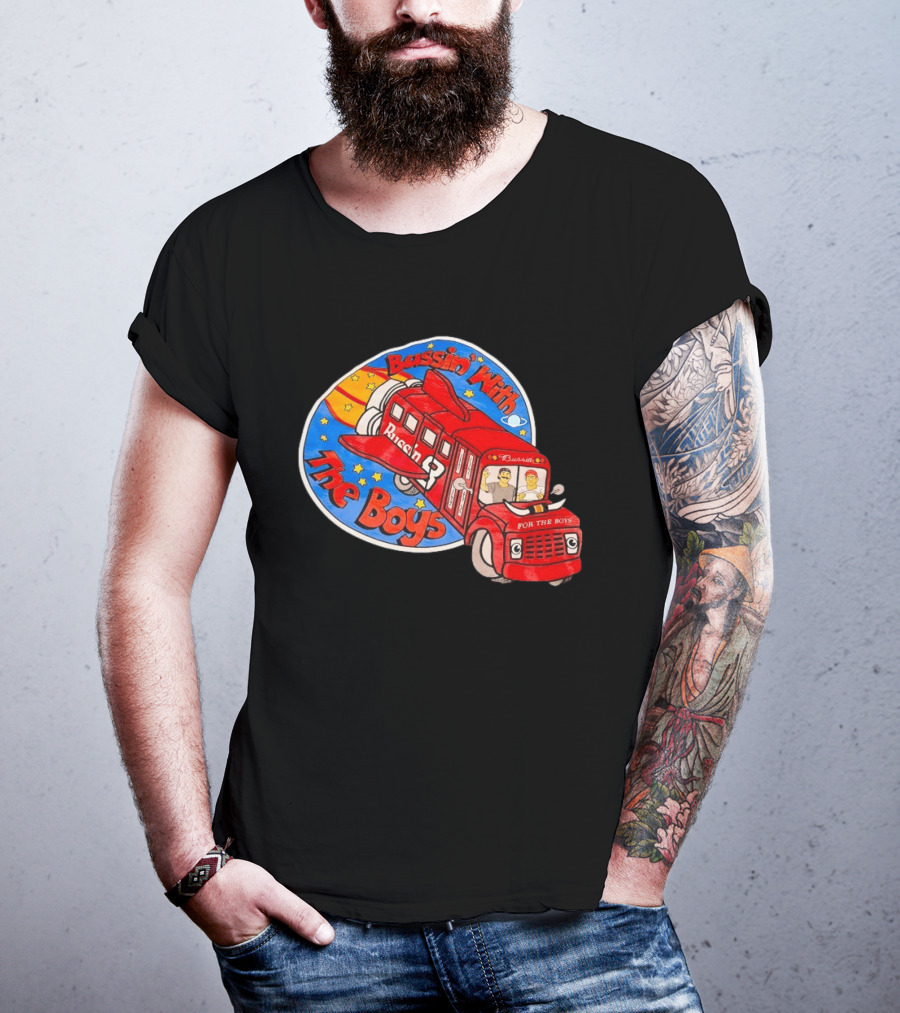Bussin With The Boys Rocket Bus Adventure Retro Cartoon T-Shirt