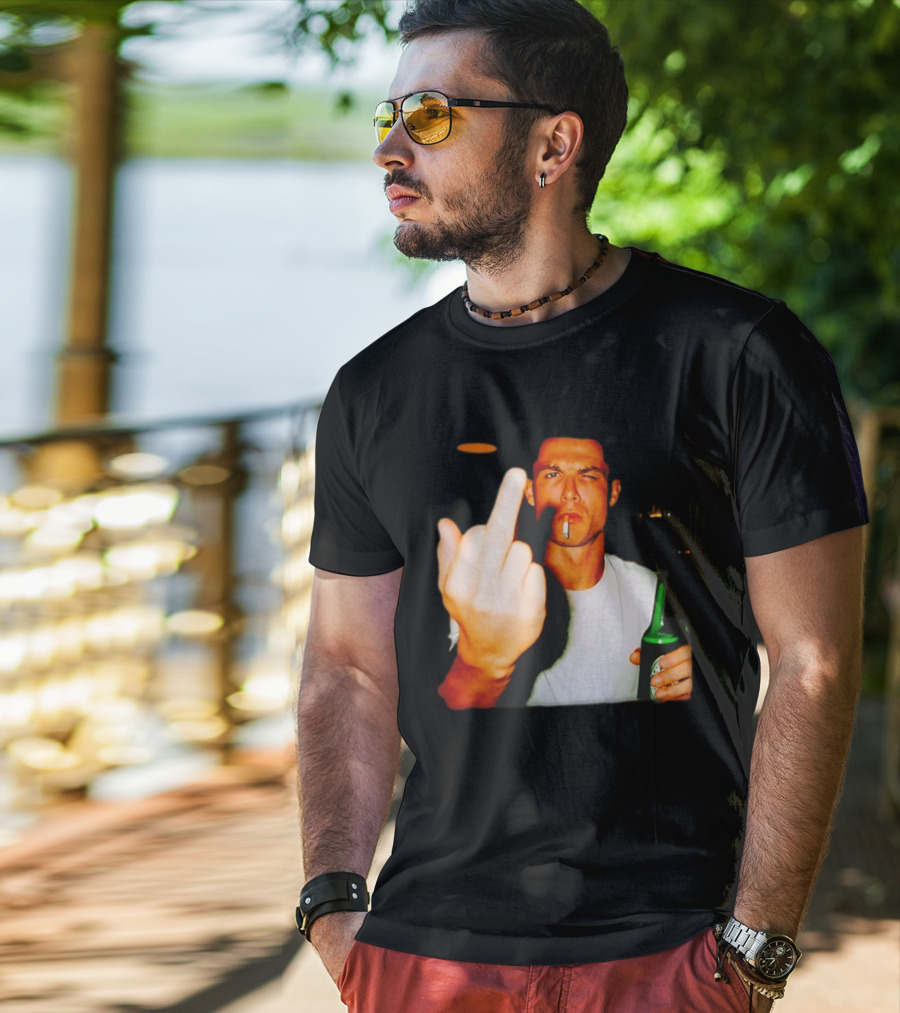 Cristiano Ronaldo Middle Finger Smoking Drinking After Hours T-Shirt