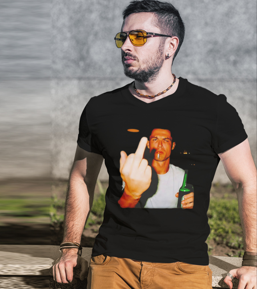 Cristiano Ronaldo Middle Finger Smoking Drinking After Hours T-Shirt