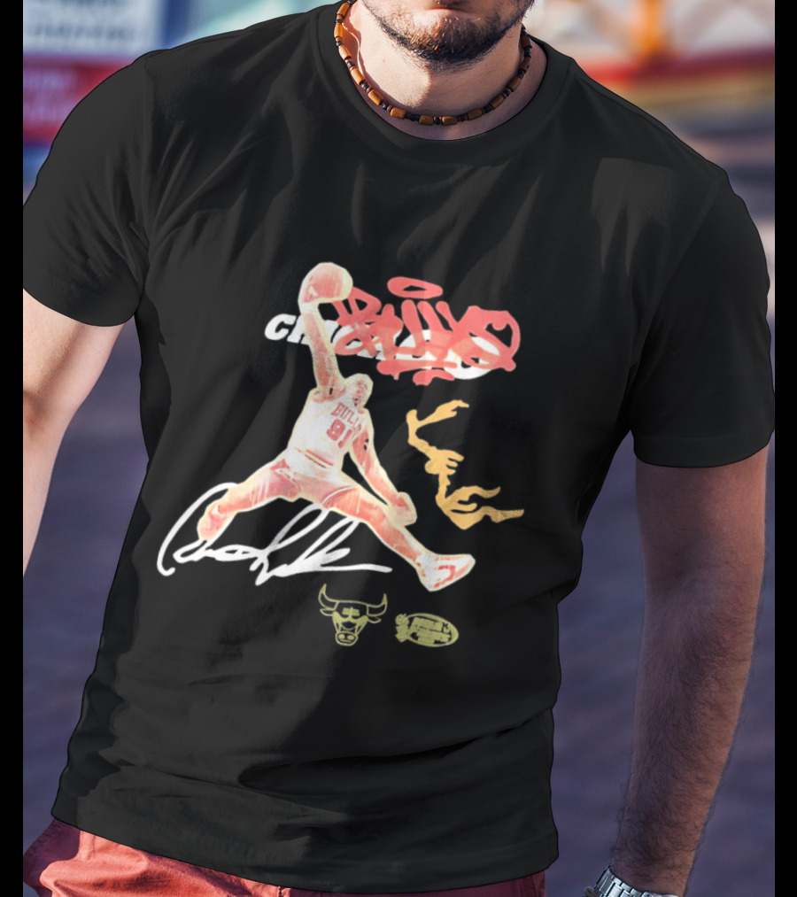 Dennis Rodman Bulls 91 Chicago Basketball Legend Dunk T-Shirt