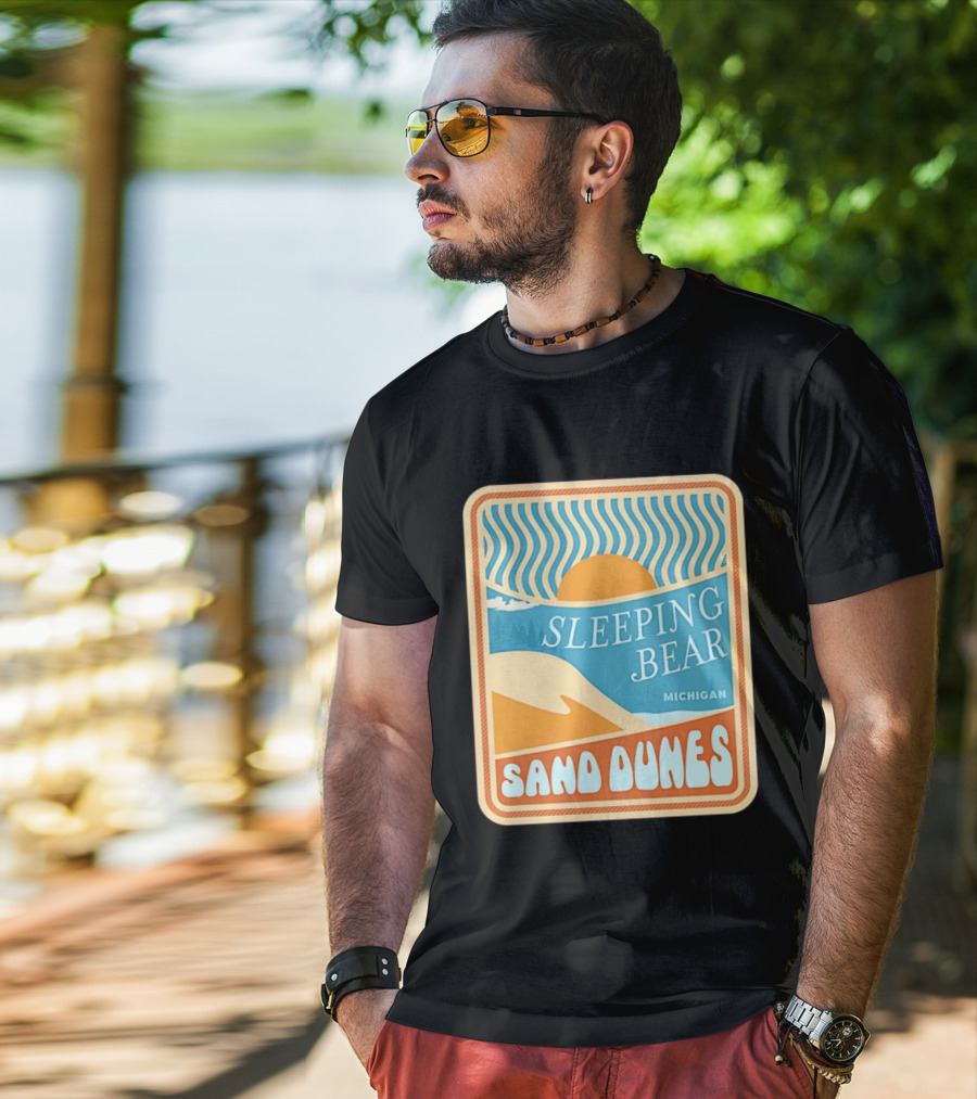 Sleeping Bear Michigan Sand Dunes Retro Sunset Scenic T-Shirt