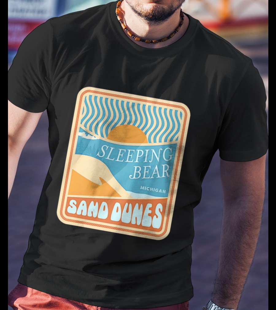 Sleeping Bear Michigan Sand Dunes Retro Sunset Scenic T-Shirt