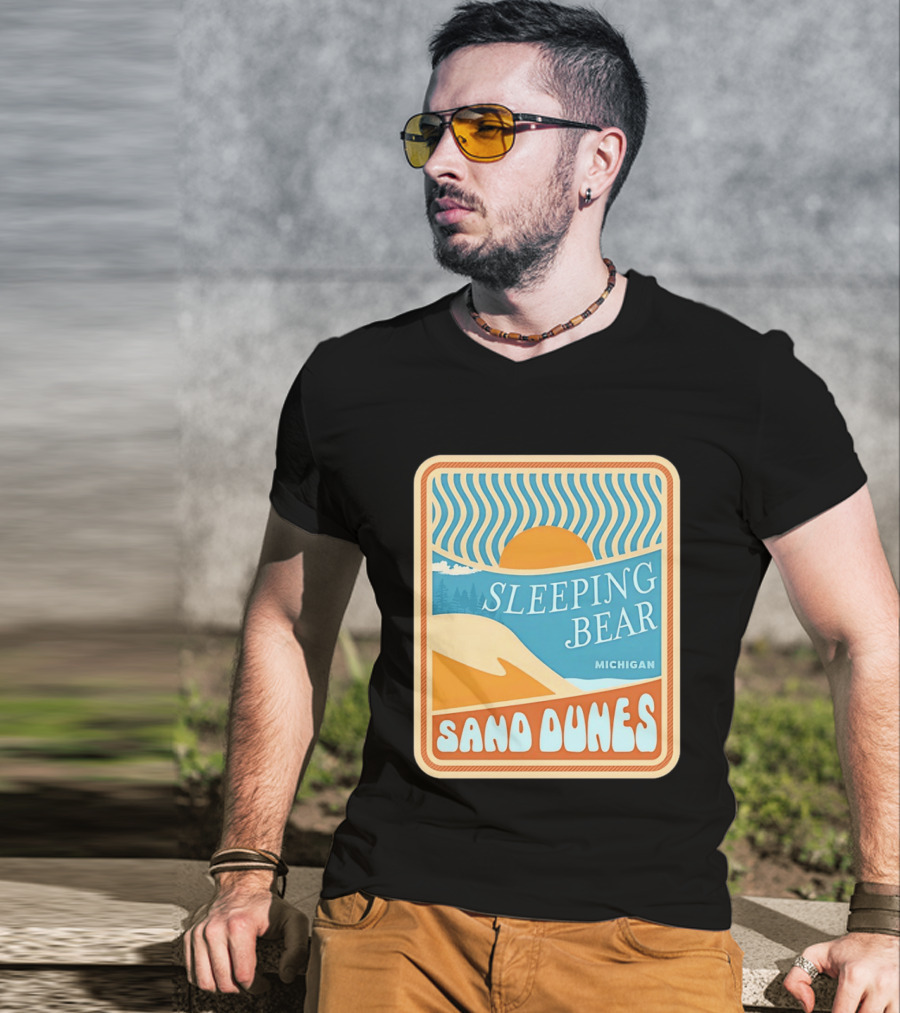 Sleeping Bear Michigan Sand Dunes Retro Sunset Scenic T-Shirt