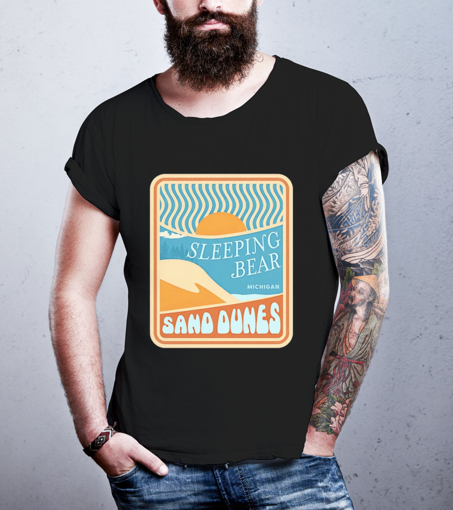 Sleeping Bear Michigan Sand Dunes Retro Sunset Scenic T-Shirt