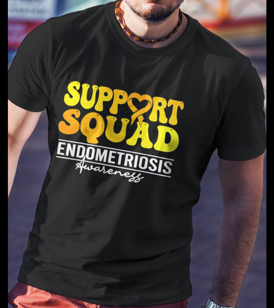 Support Squad Endometriosis Awareness Yellow Ribbon Heart T-Shirt
