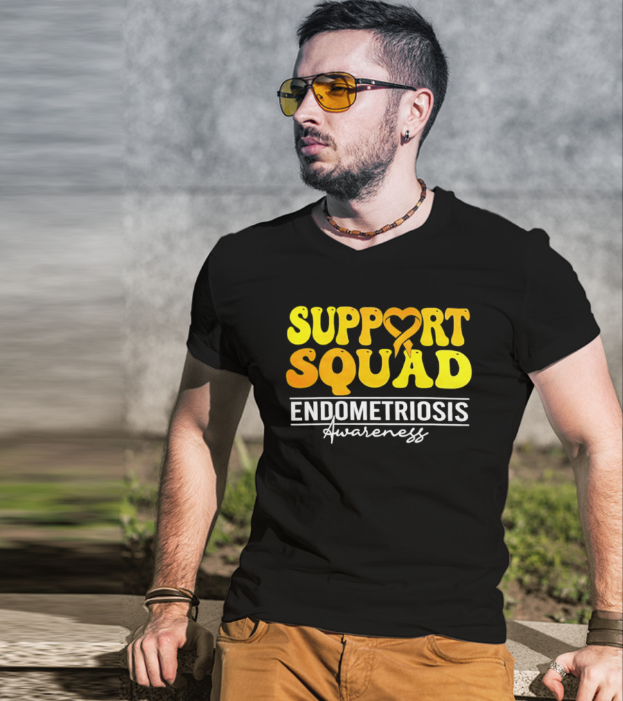Support Squad Endometriosis Awareness Yellow Ribbon Heart T-Shirt
