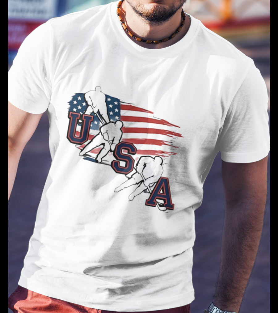 USA Olympic Gold Medal Hockey American Flag Hockey Players T-Shirt