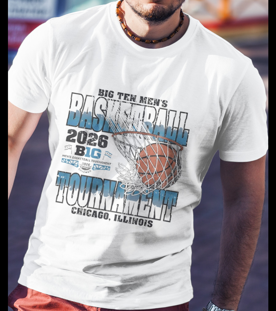 Big Ten Men's Basketball Tournament 2026 Chicago Illinois Basketball Net T-Shirt