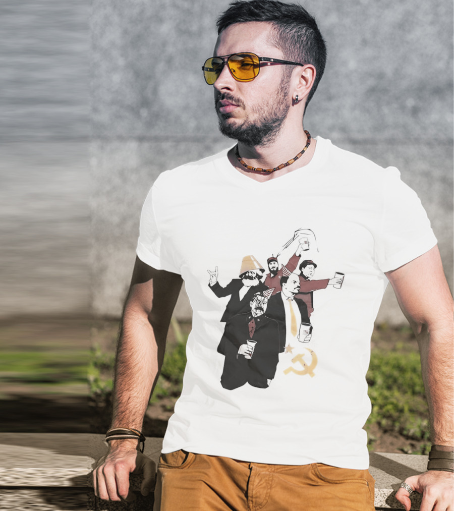 Drunk Karl Marx Vladimir Lenin Joseph Stalin Mao Zedong Fidel Castro Party Communist Humor Lamp Hat T-Shirt