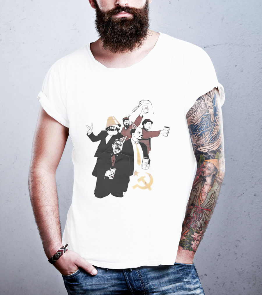 Drunk Karl Marx Vladimir Lenin Joseph Stalin Mao Zedong Fidel Castro Party Communist Humor Lamp Hat T-Shirt