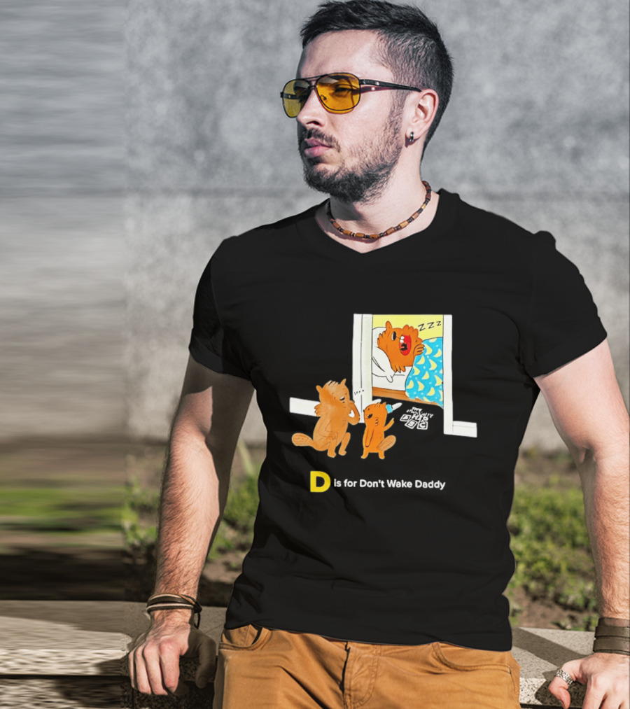 D Is For Don't Wake Daddy Cartoon Squirrels Silent Bedtime Scene T-Shirt