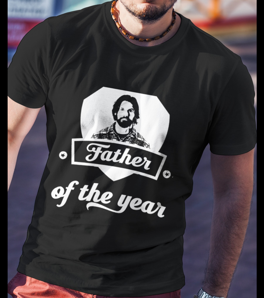 Father Of The Year Beard Plaid Shield Stars T-Shirt