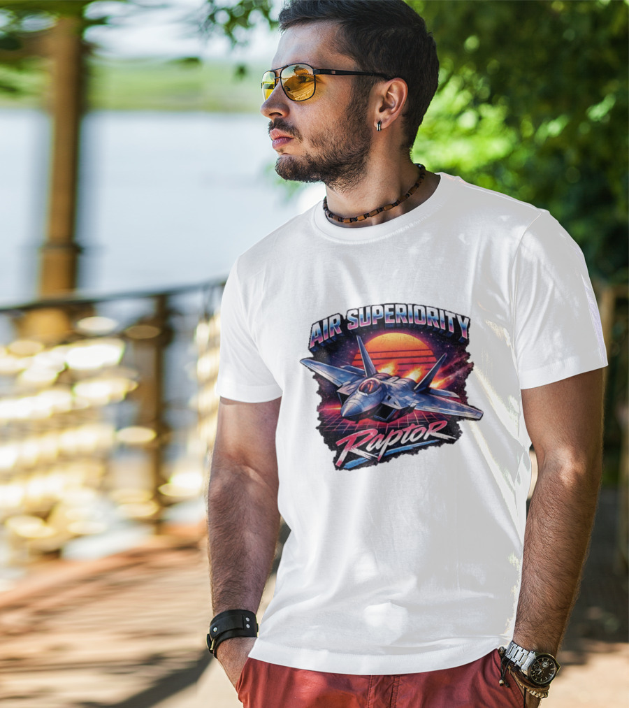 Air Superiority Raptor Fighter Jet Retro Sunset T-Shirt