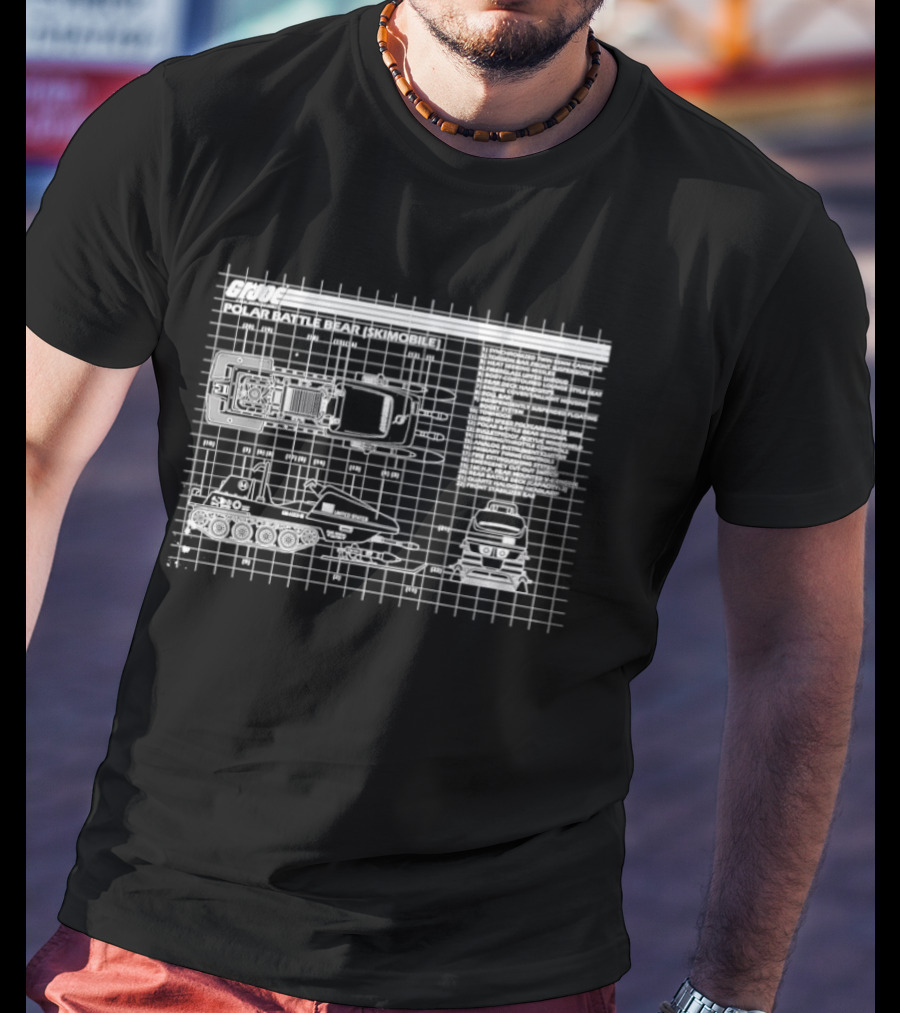 GI Joe Polar Battle Bear Skimobile Blueprint Vintage 1983 Blue Grid T-Shirt