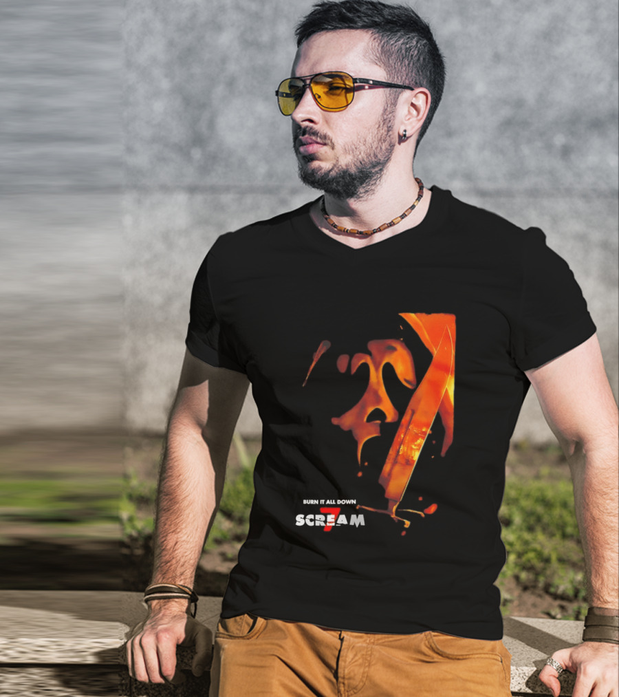 Scream 7 Ghostface Burn It Down Knife T-Shirt