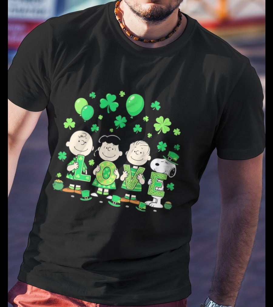 Snoopy Charlie Brown And Friends Love Shamrock St. Patrick's Day Celebration T-Shirt