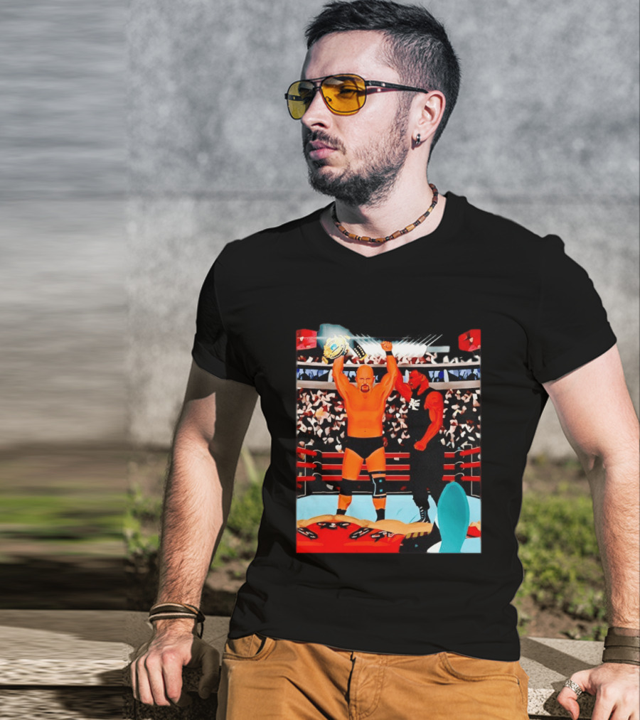 Stone Cold Steve Austin Championship Victory WWF Wrestling Arena Celebration T-Shirt