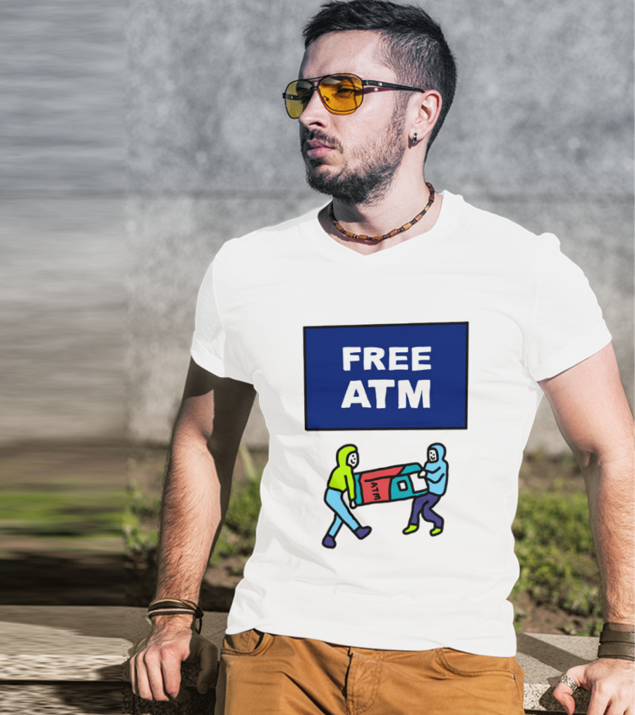 Free ATM Funny Cartoon Drawing T-Shirt