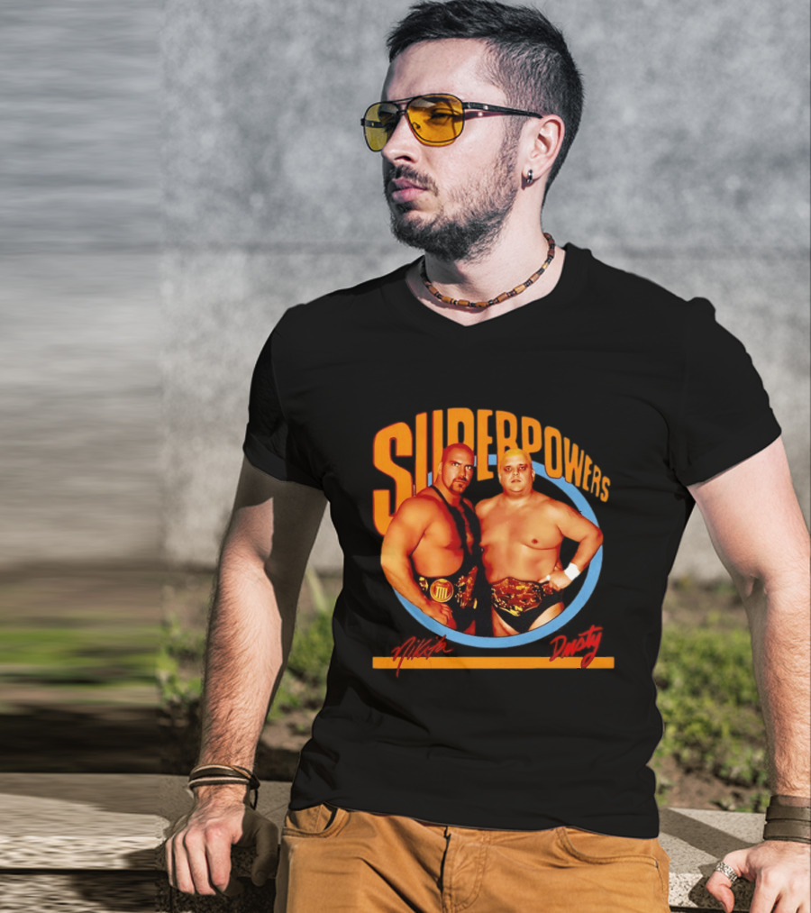 Superpowers Wrestling Legends Nikita Koloff And Dusty Rhodes Championship Belts T-Shirt