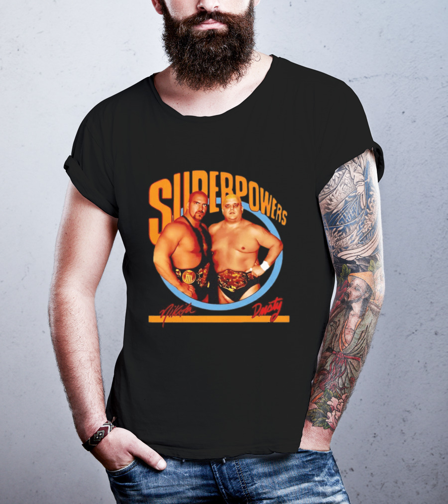 Superpowers Wrestling Legends Nikita Koloff And Dusty Rhodes Championship Belts T-Shirt