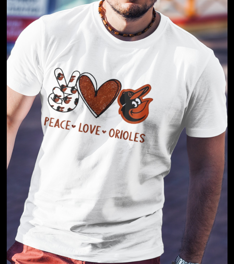Peace Love Orioles Hand Sign Heart Shape Baltimore Orioles T-Shirt