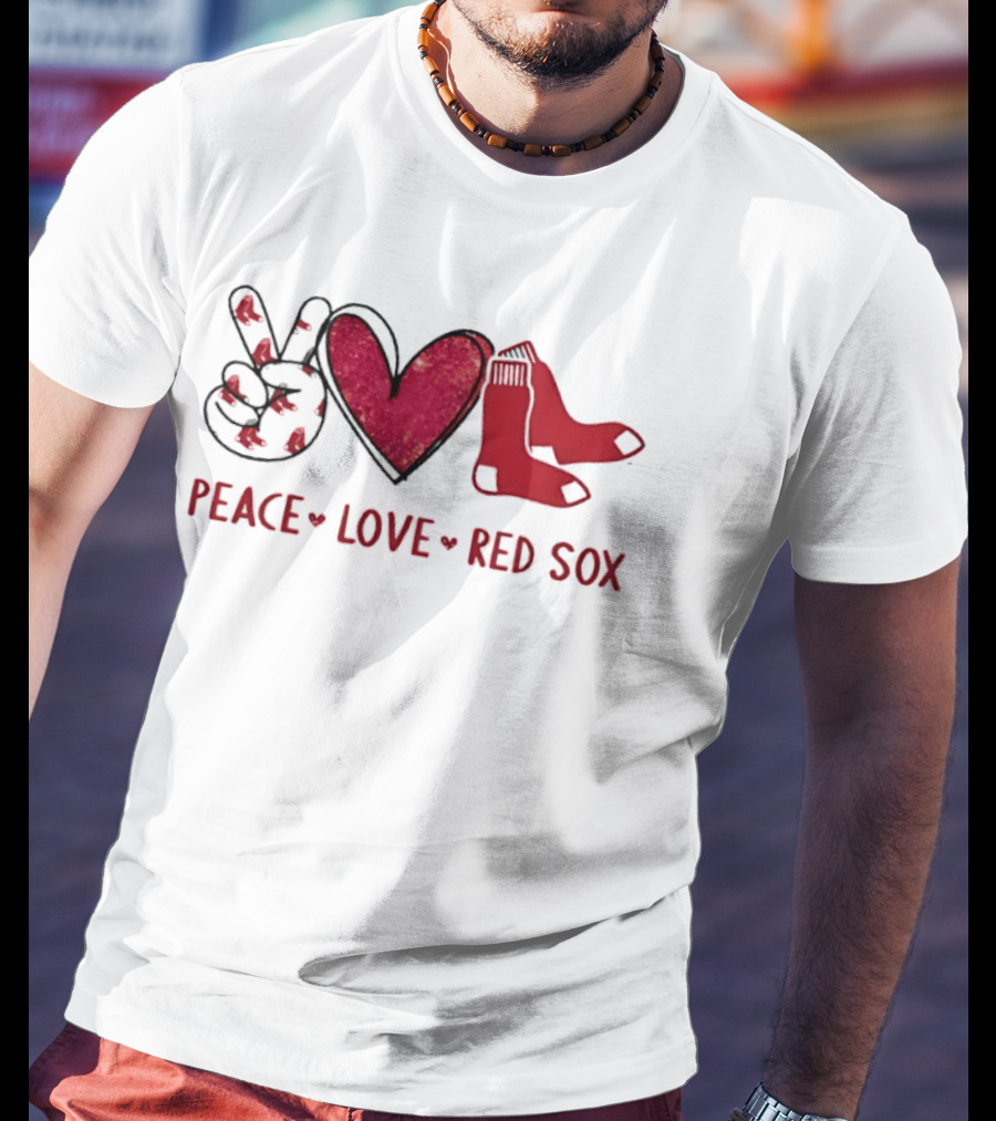 Peace Love Red Sox Hand Sign Heart Shape Socks T-Shirt