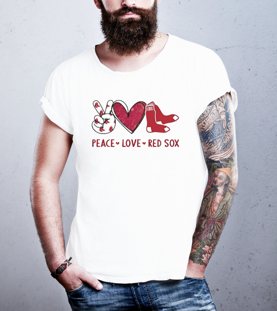Peace Love Red Sox Hand Sign Heart Shape Socks T-Shirt