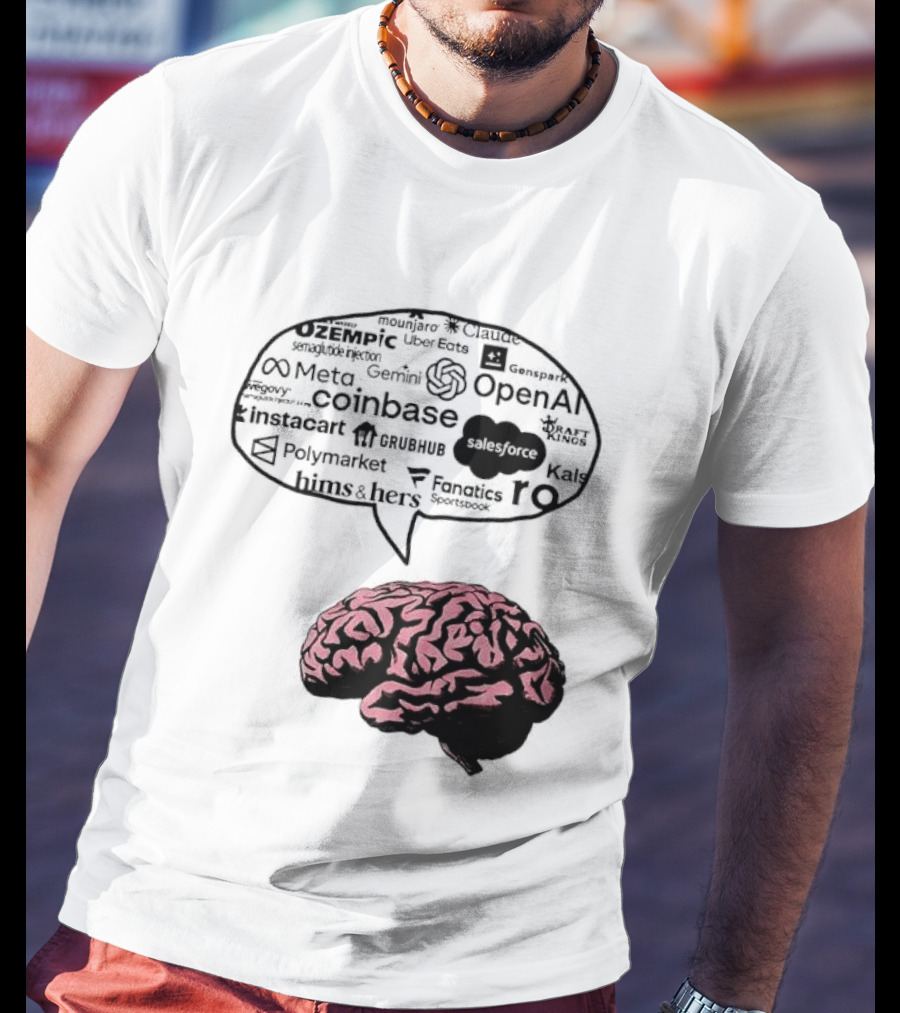 Capitalism Brain Thinking With Tech Giants Logos OpenAI Meta Twitter Coinbase Brands T-Shirt