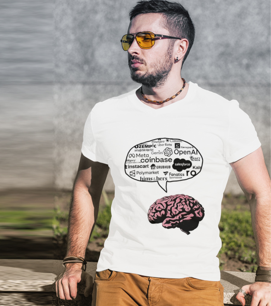 Capitalism Brain Thinking With Tech Giants Logos OpenAI Meta Twitter Coinbase Brands T-Shirt