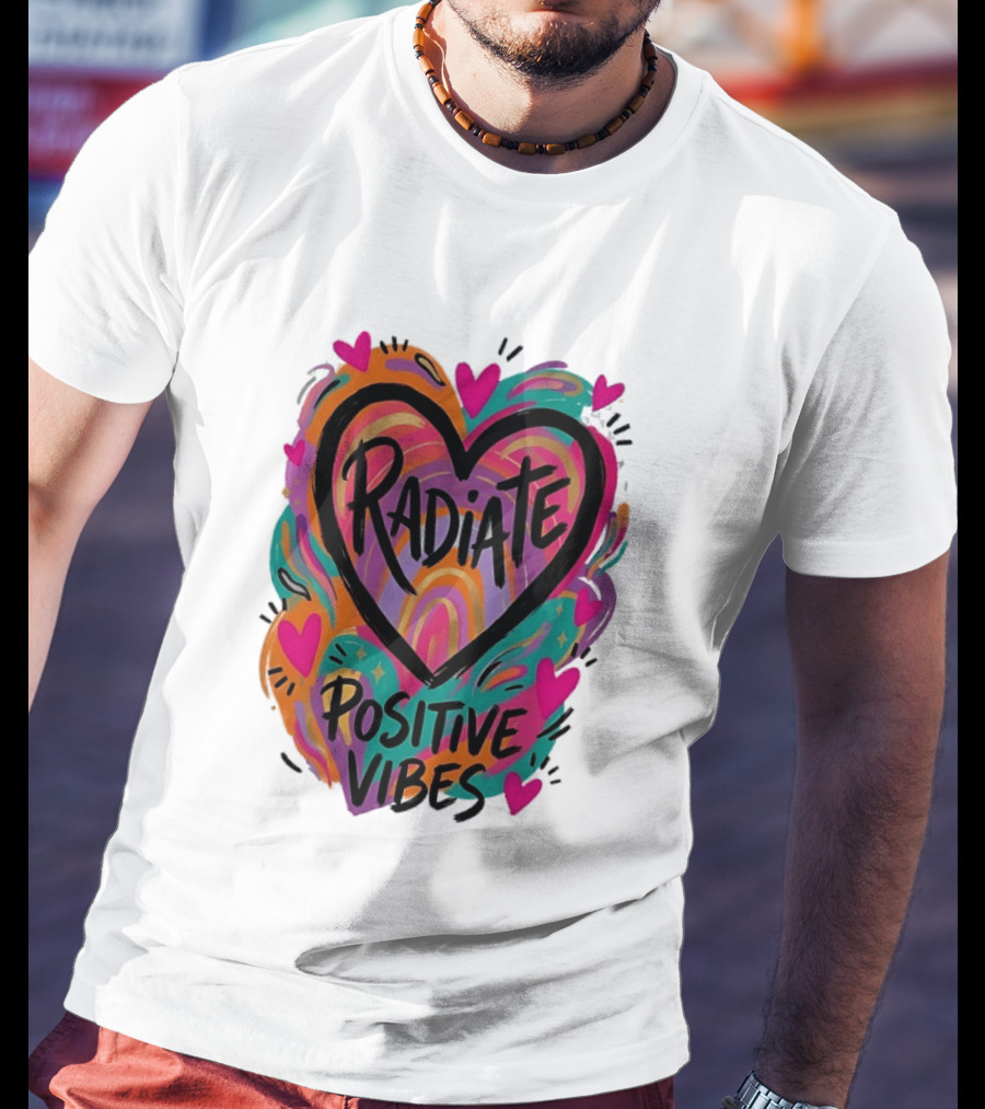 Radiate Positive Vibes Colorful Heart Shape T-Shirt