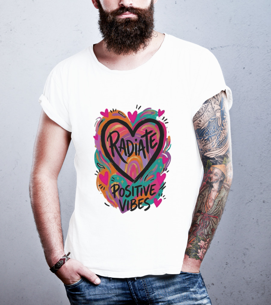 Radiate Positive Vibes Colorful Heart Shape T-Shirt