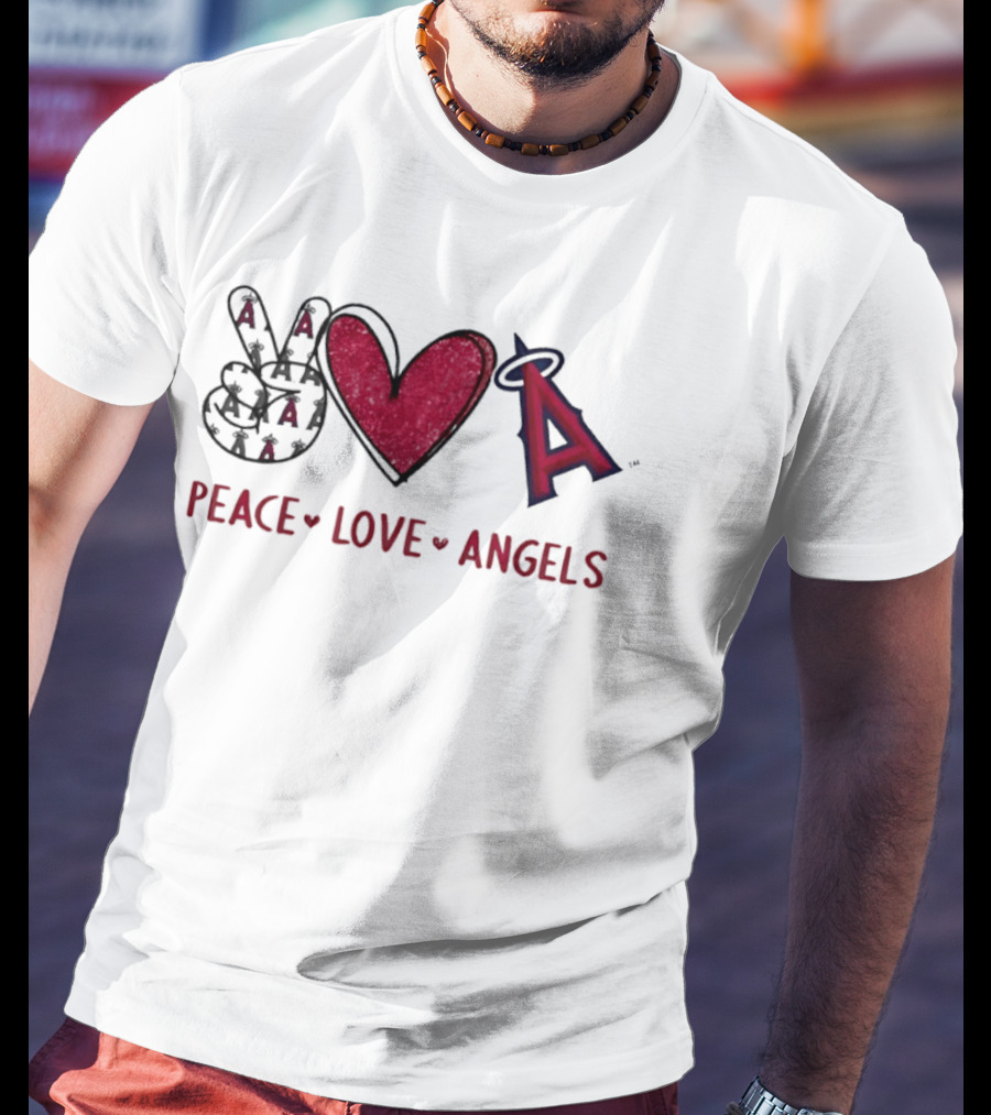 Los Angeles Angels Peace Love Angels Hand Sign Heart Shape Iconic Team T-Shirt
