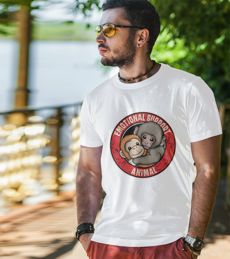 Emotional Support Animal Monkey Punch Hugging Sticker T-Shirt