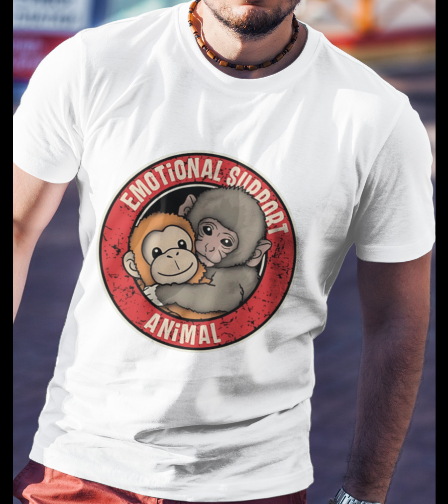 Emotional Support Animal Monkey Punch Hugging Sticker T-Shirt