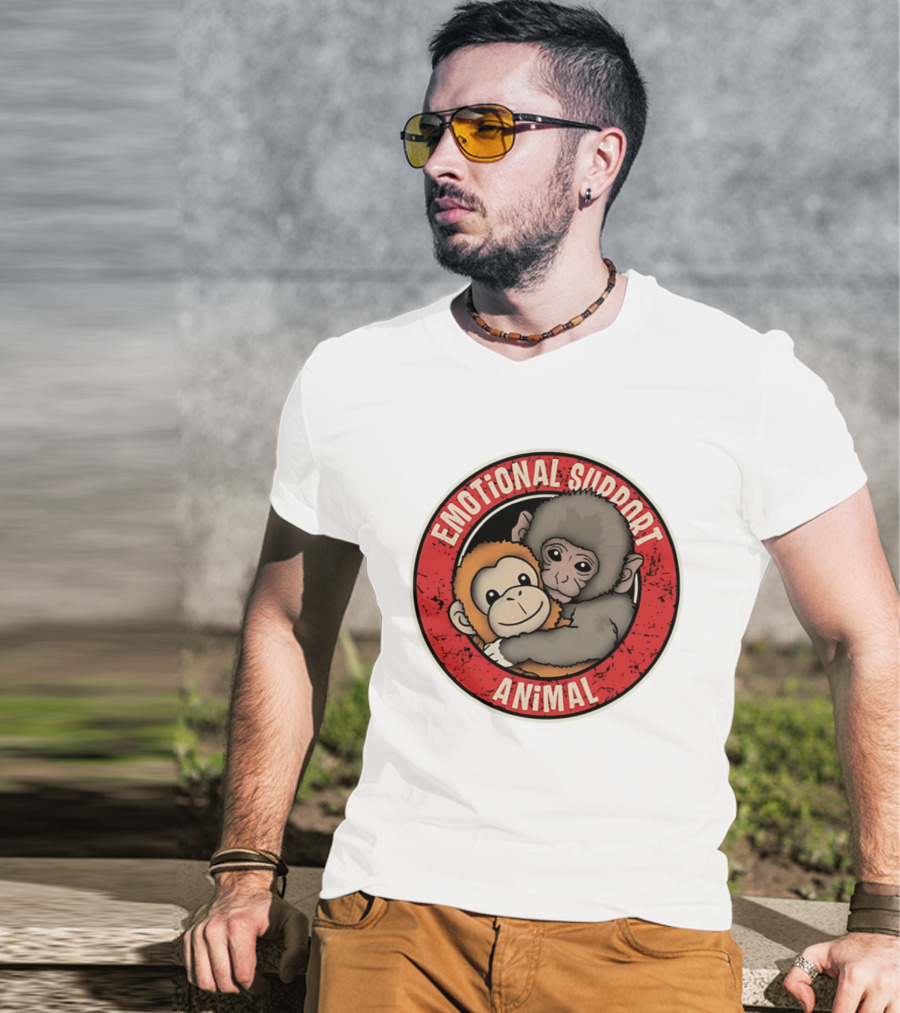 Emotional Support Animal Monkey Punch Hugging Sticker T-Shirt