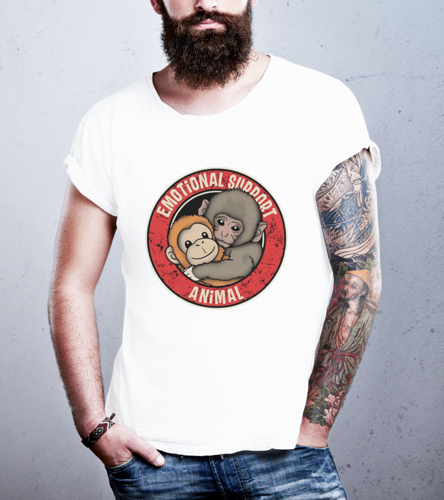 Emotional Support Animal Monkey Punch Hugging Sticker T-Shirt