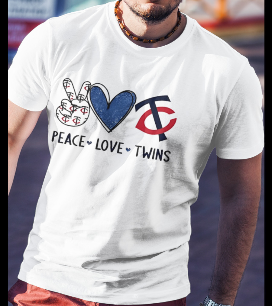 PEACE LOVE TWINS Hand Sign Heart Shape TC Logo Minnesota Twins T-Shirt