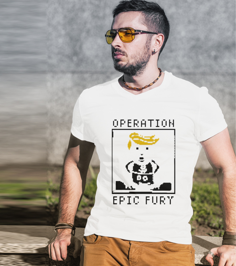 Operation Epic Fury Trump Cartoon Blocky Style Yellow Hair T-Shirt