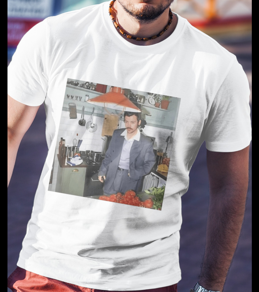 Harry Cooking In Stylish Kitchen With Suit And Vegetables T-Shirt
