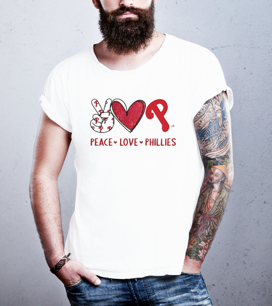 Peace Love Phillies Hand Sign Heart Shape Philadelphia Phillies T-Shirt