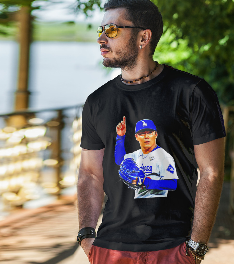 Yoshinobu Yamamoto '26 Los Angeles Dodgers Player Blue Glove T-Shirt