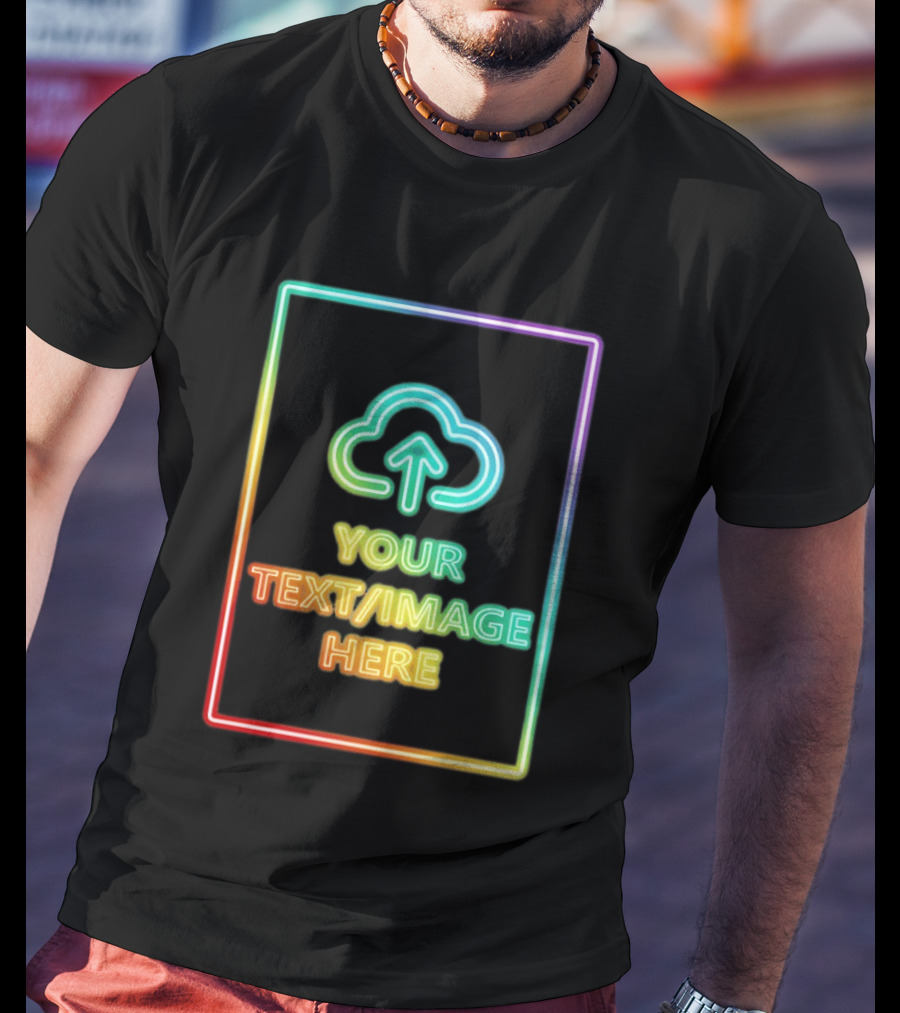 Your Text Image Here Neon Light Cloud Upload T-Shirt
