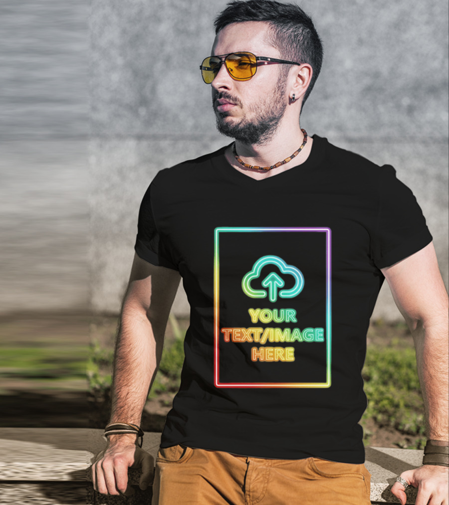 Your Text Image Here Neon Light Cloud Upload T-Shirt