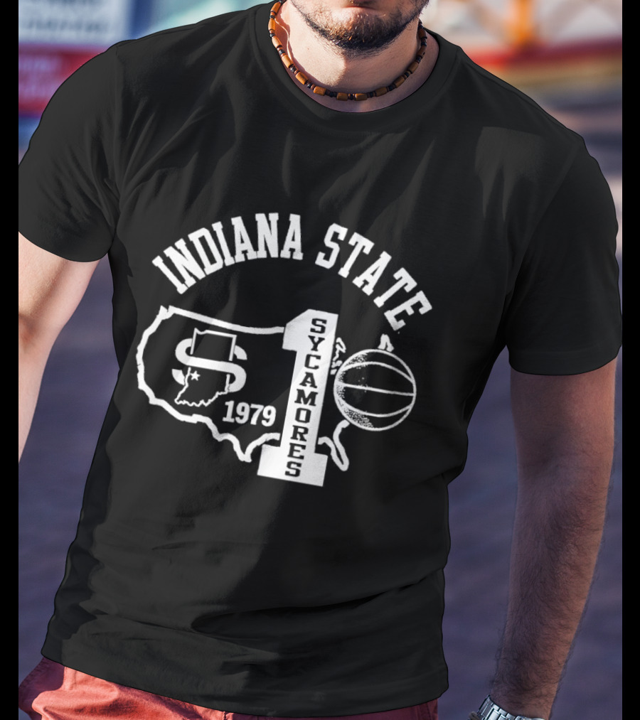 Indiana State Sycamores 1979 Number One Basketball State Map T-Shirt