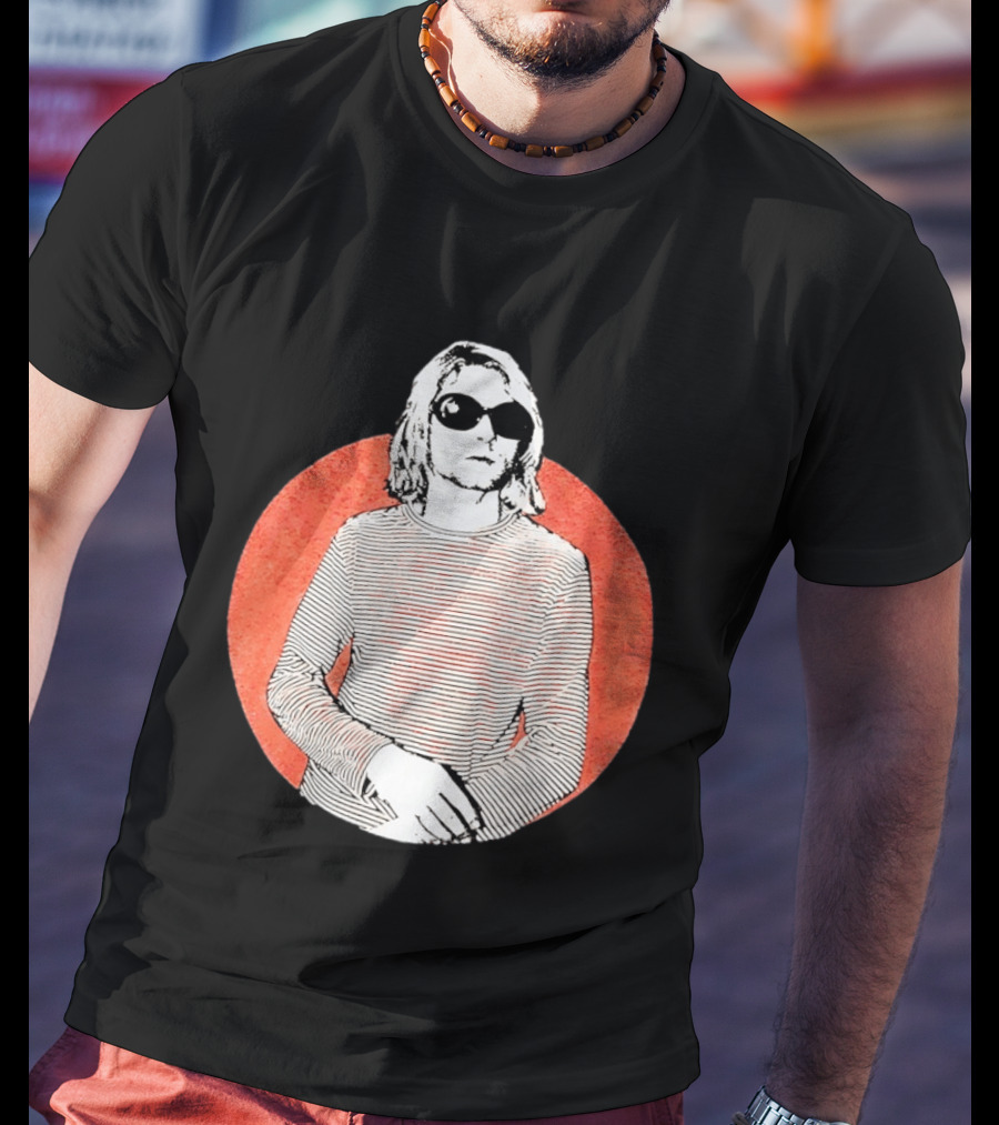 Kurt Cobain Striped Long Sleeve With Sunglasses T-Shirt
