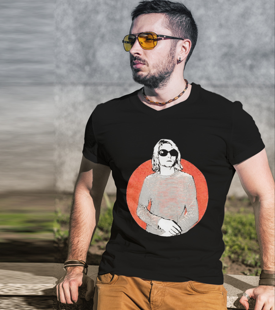Kurt Cobain Striped Long Sleeve With Sunglasses T-Shirt