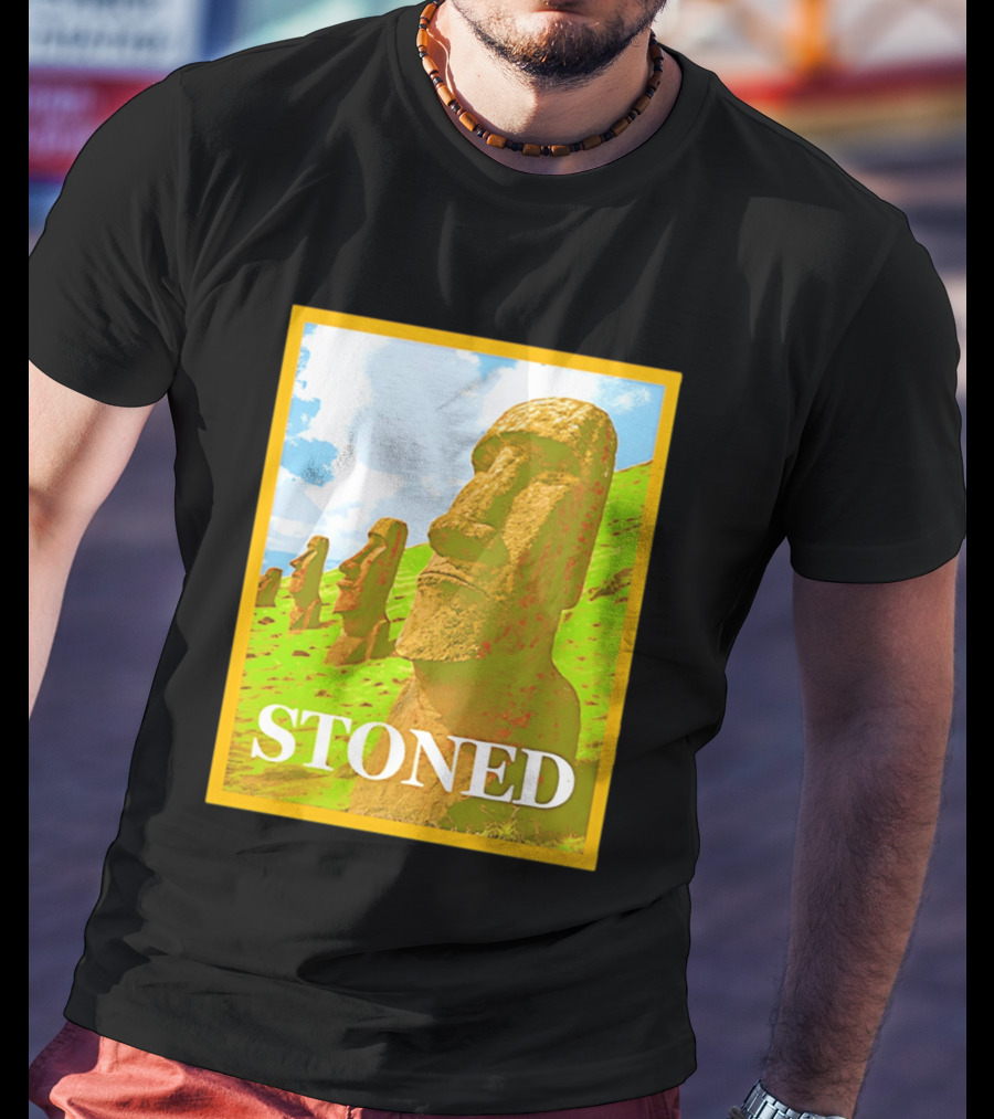 Stoned Moai Statue Easter Island Head Print T-Shirt