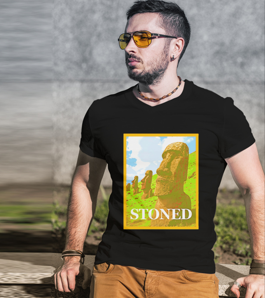 Stoned Moai Statue Easter Island Head Print T-Shirt