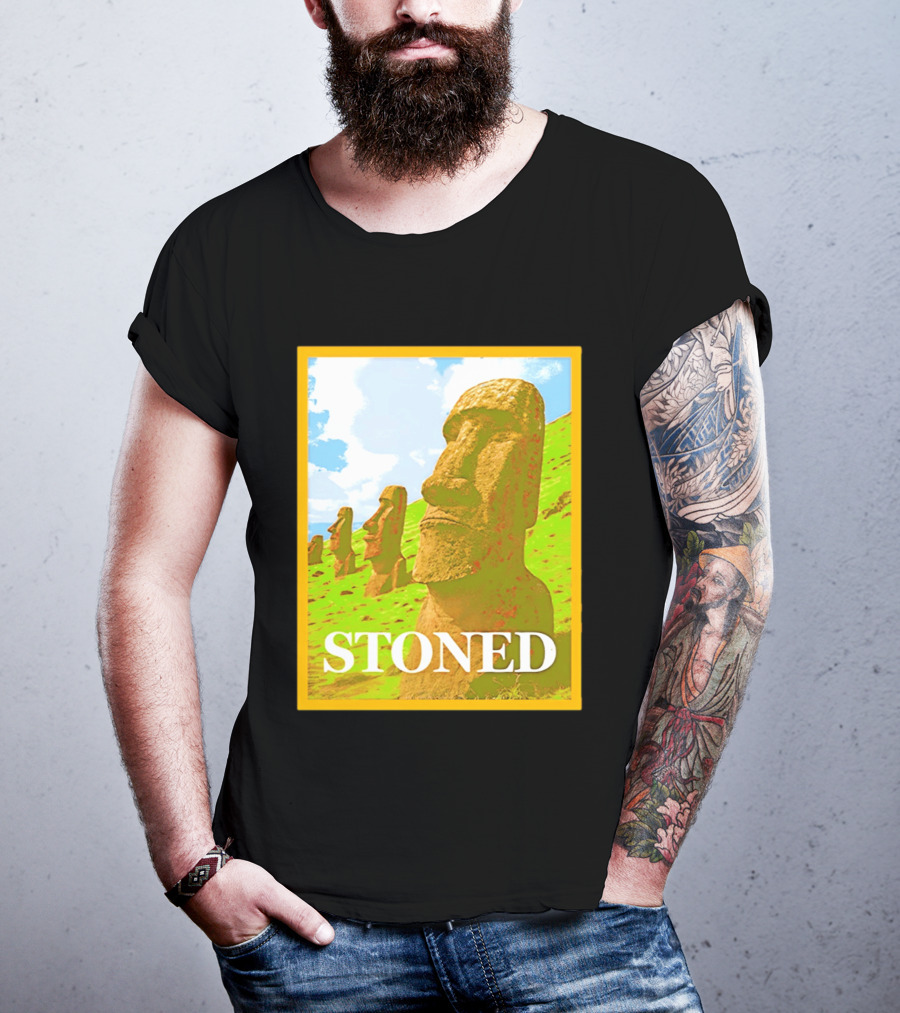 Stoned Moai Statue Easter Island Head Print T-Shirt